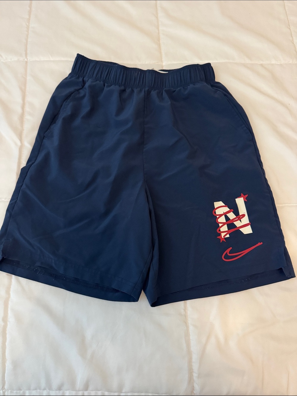 Nike Navy Athletic Shorts with Red Logo